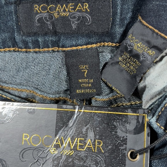 Rocawear 1999 Jean Skinny Cargo MidRise Size 7 Stretch Denim Hip Hop 90s‎ Logo - Picture 6 of 7
